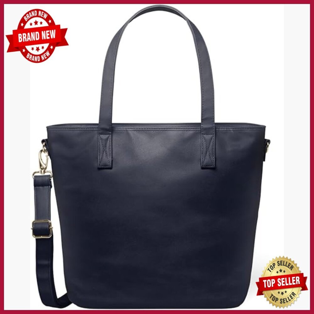 Medium Vegan Leather Tote Bag with Laptop Sleeve & Crossbody Strap